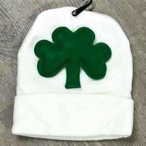 St Patrick’s Day White and Green Shamrock Beanie St. Patrick’s Day